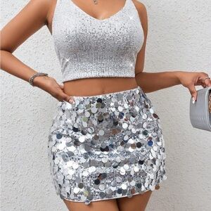 Silver Sequin Mini Skirt